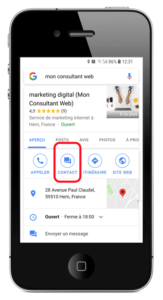 chat dans la fiche mobile sur google maps