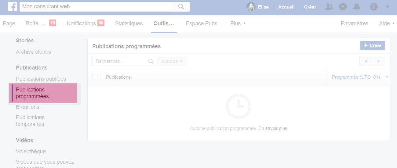 Aller dans l'interface de programmation des posts