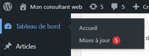 mises à jour dans le tableau de bord de wordpress
